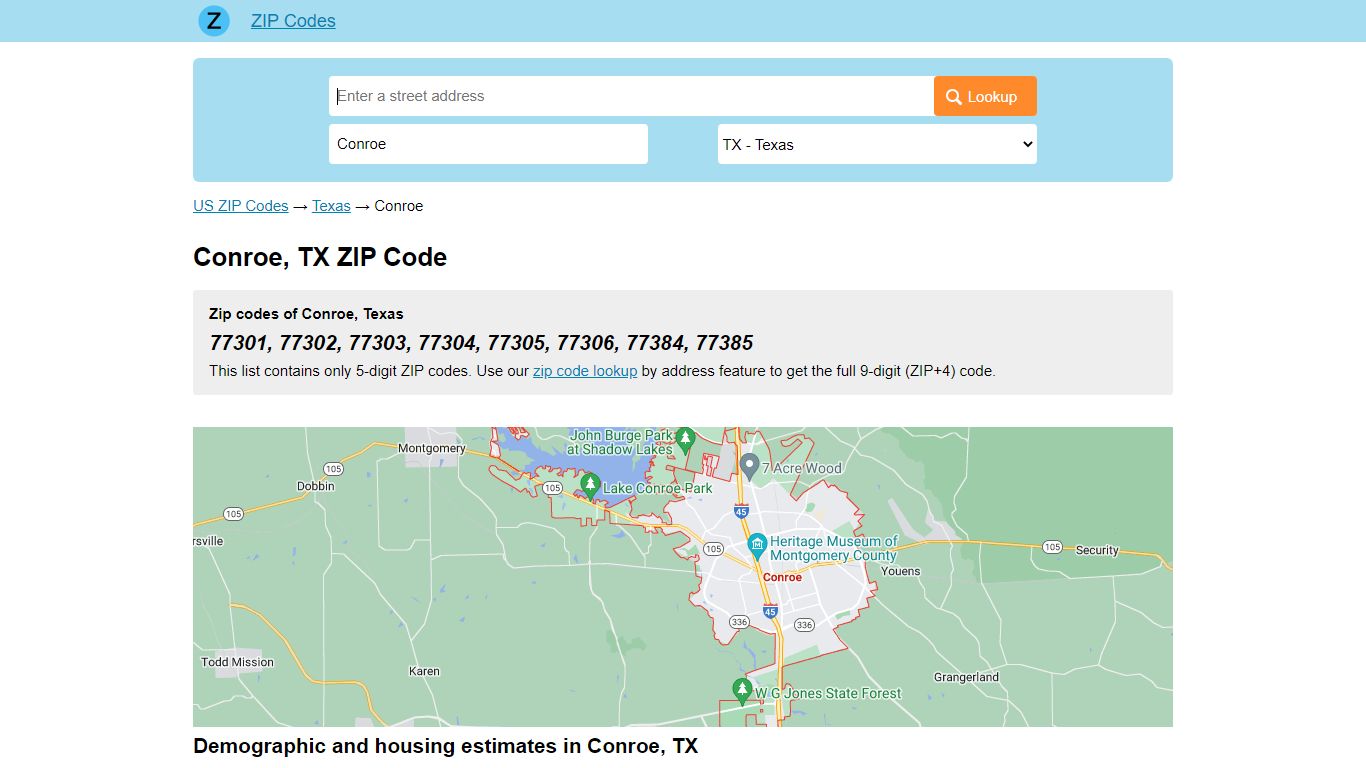 Conroe, Texas ZIP Codes